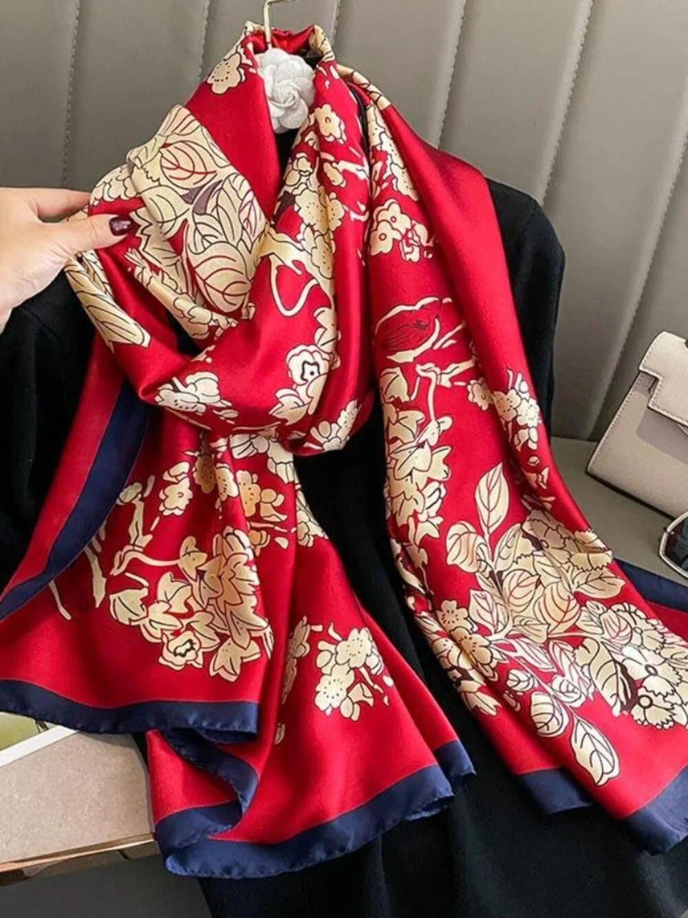 Large Silk Feel Satin Scarf Shawl Wrap for Women Lightweight Sun Protection